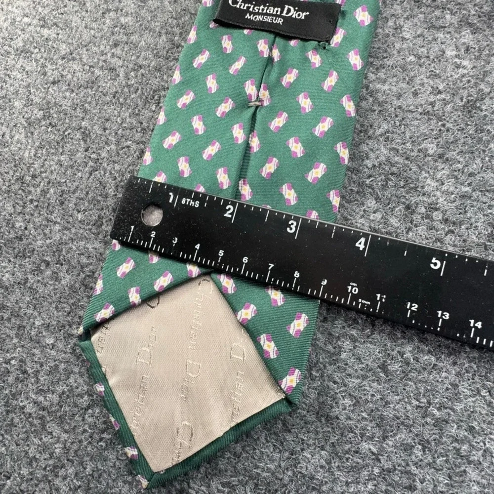 Christian Dior Monsieur Silk Tie Green Geometric Made in USA Italian Fabric